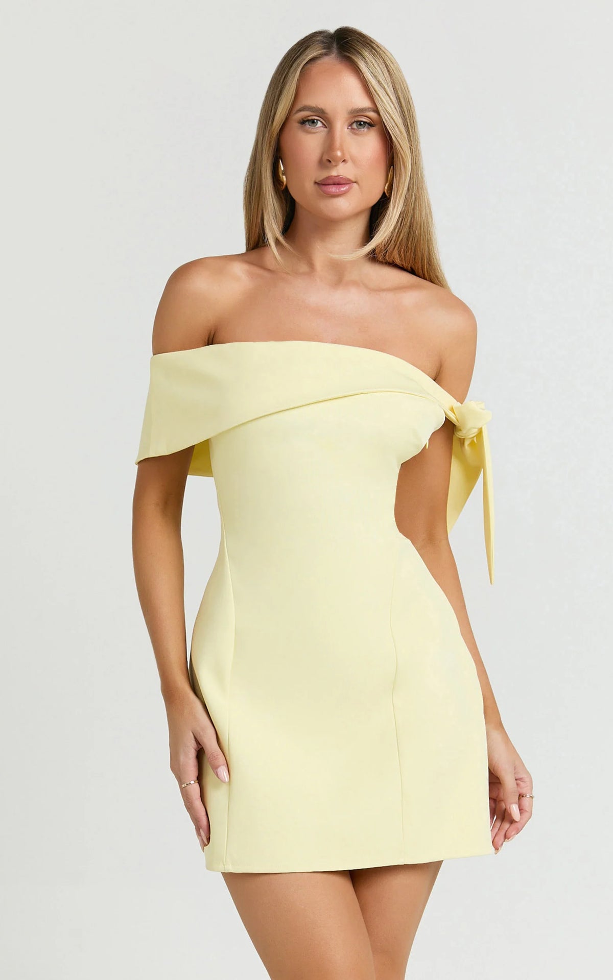 Cecilia Mini Dress - Off Shoulder Tie Detail Dress in Pale Blue