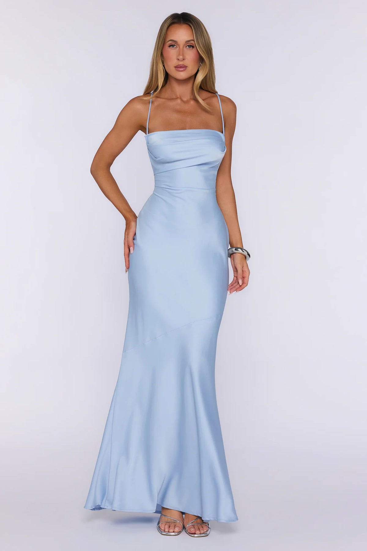 Evening Energy Satin Maxi Dress Blue