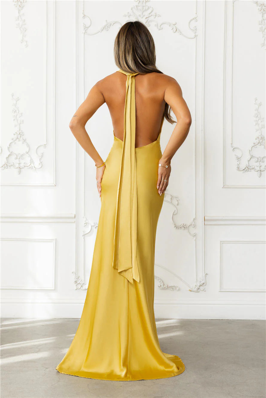 Nightfall Noir Halter Satin Maxi Dress Red