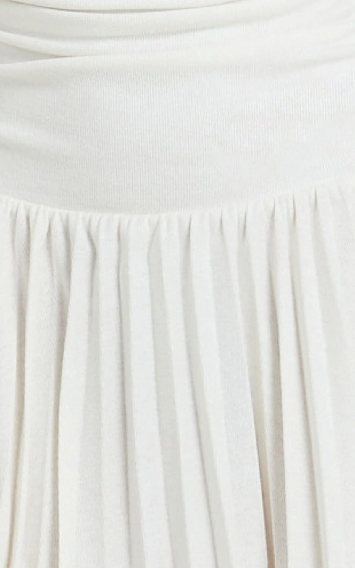 Presley Mini Dress - One Shoulder Ruched Side Pleated Fit And Flare Dress in Cream