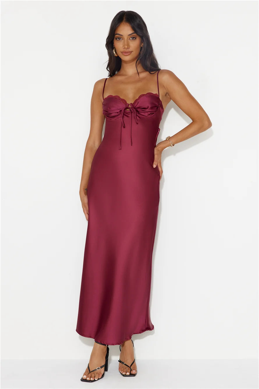 Winery Wedding Satin Maxi Dress Lilac
