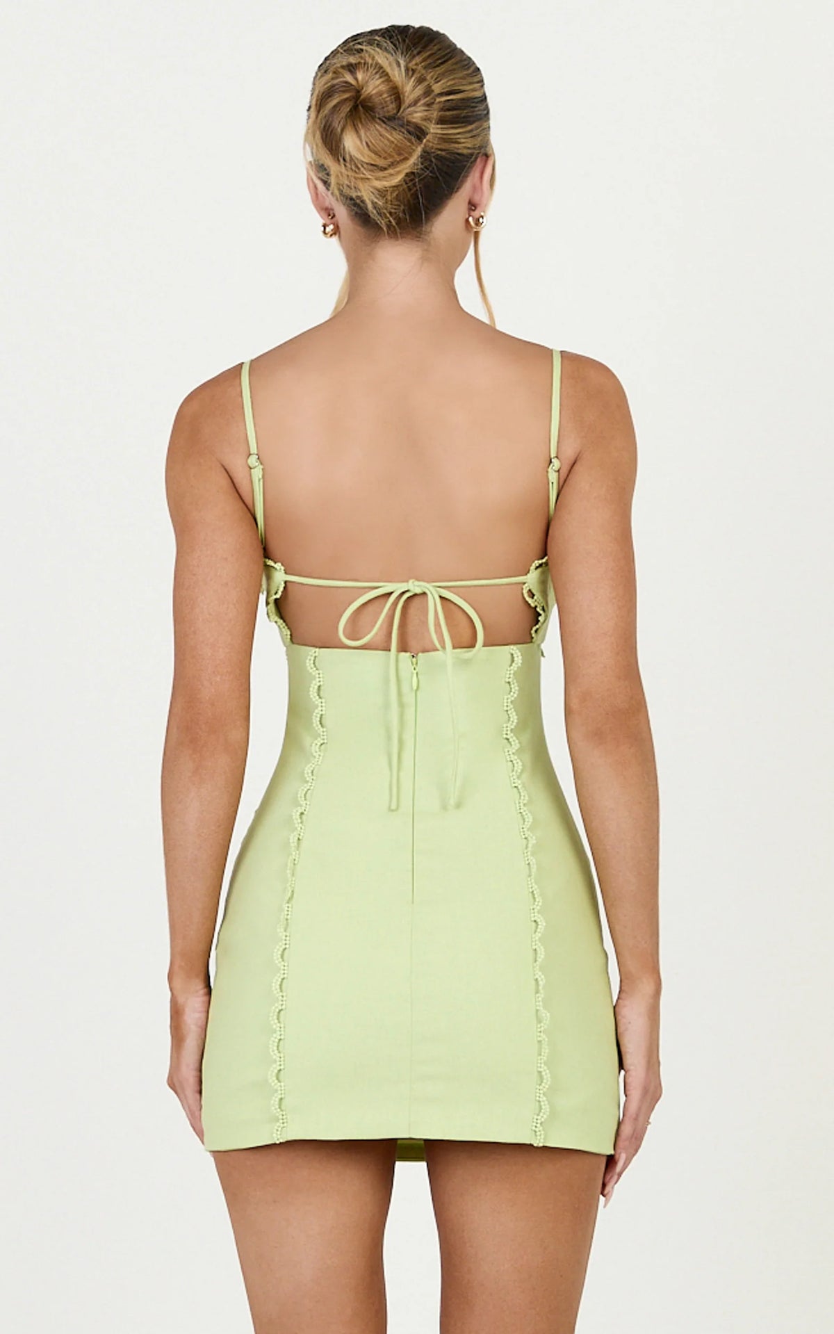 Gigi Mini Linen Blend Dress - Sweetheart Tie Back Scallop Detail Dress in Blue
