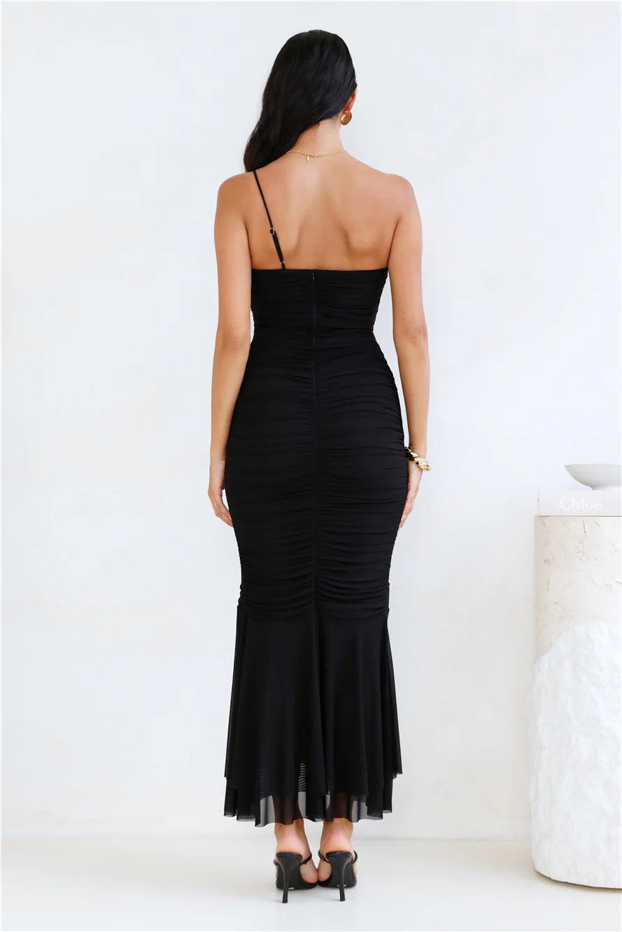 Style Night One Shoulder Mesh Midi Dress Pink