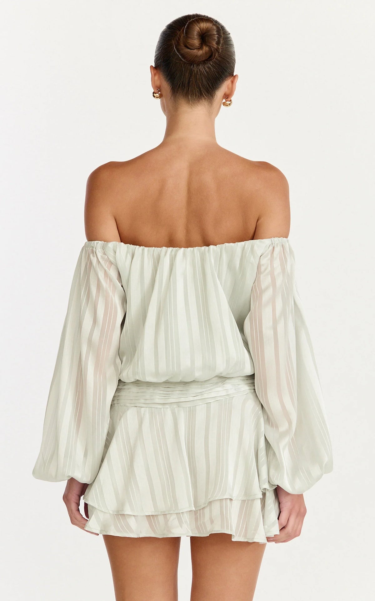 Giselle Mini Dress - Balloon Sleeve Off Shoulder Dress in Sage