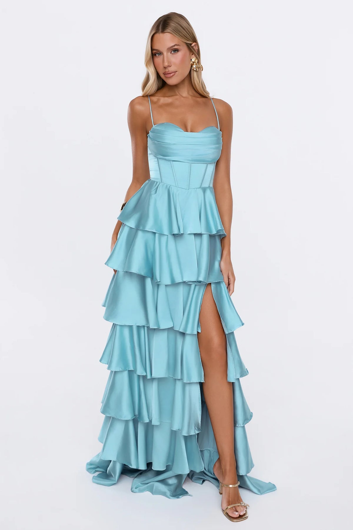 Lights Camera Party Satin Maxi Dress Emerald