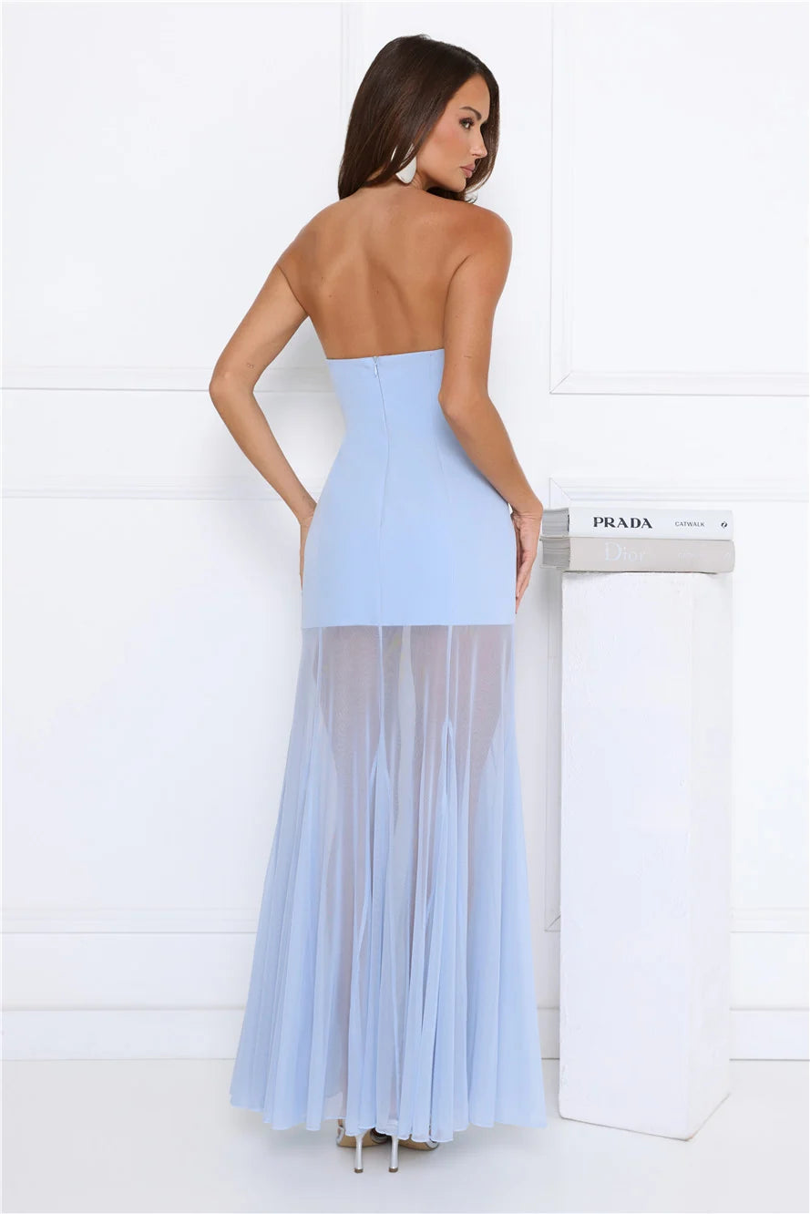 Dewkissed Bloom Strapless Maxi Dress Blue