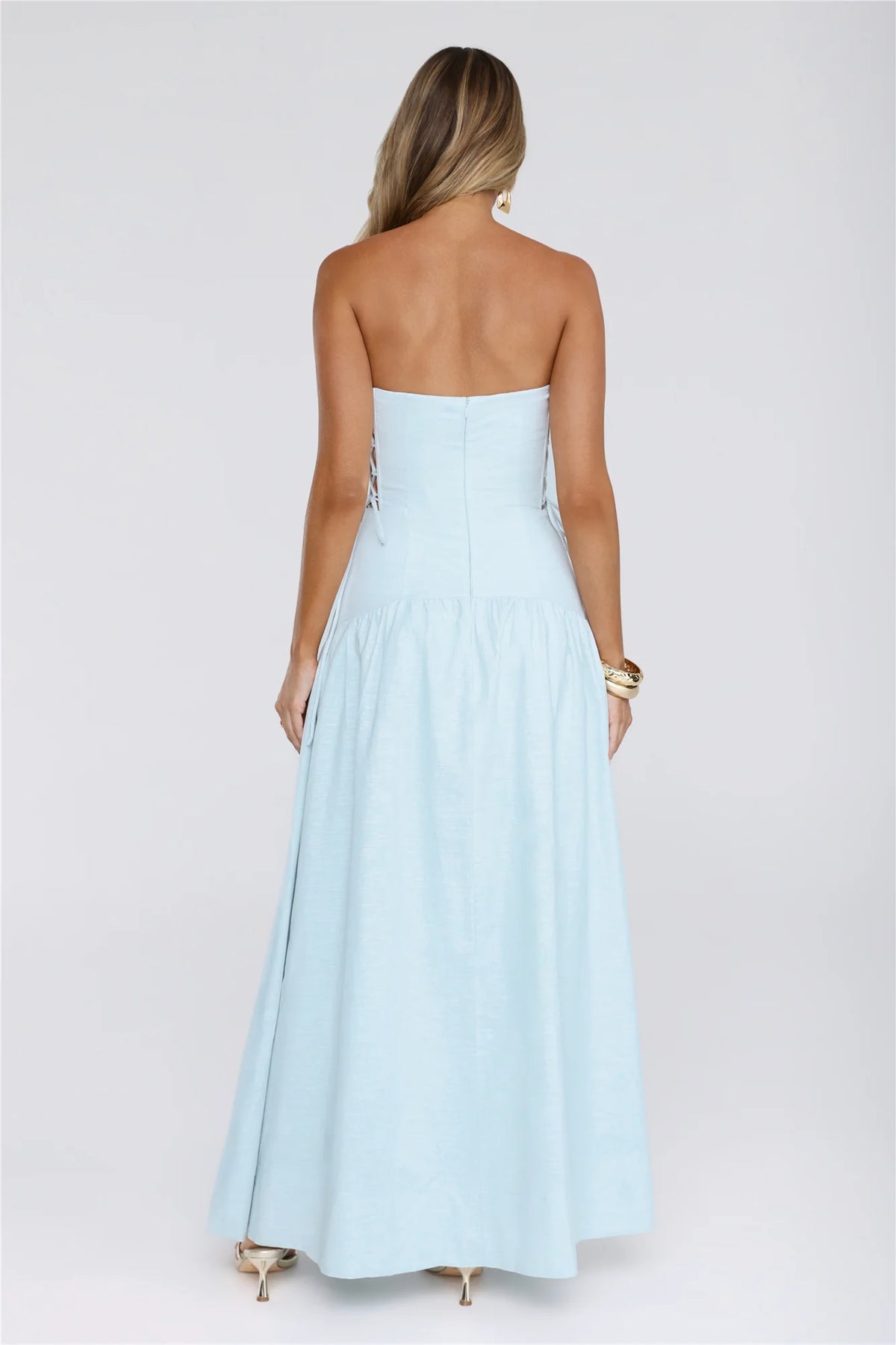 Just Feels Right Linen Blend Strapless Maxi Dress Blue