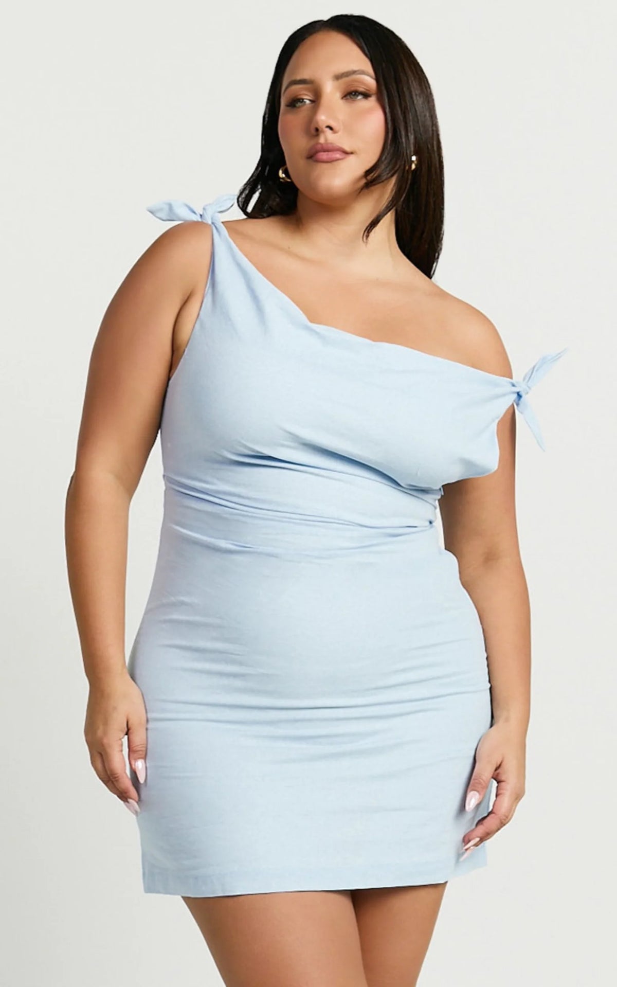 Jeofina Mini Dress - Off The Shoulder Linen Look Dress in Chocolate