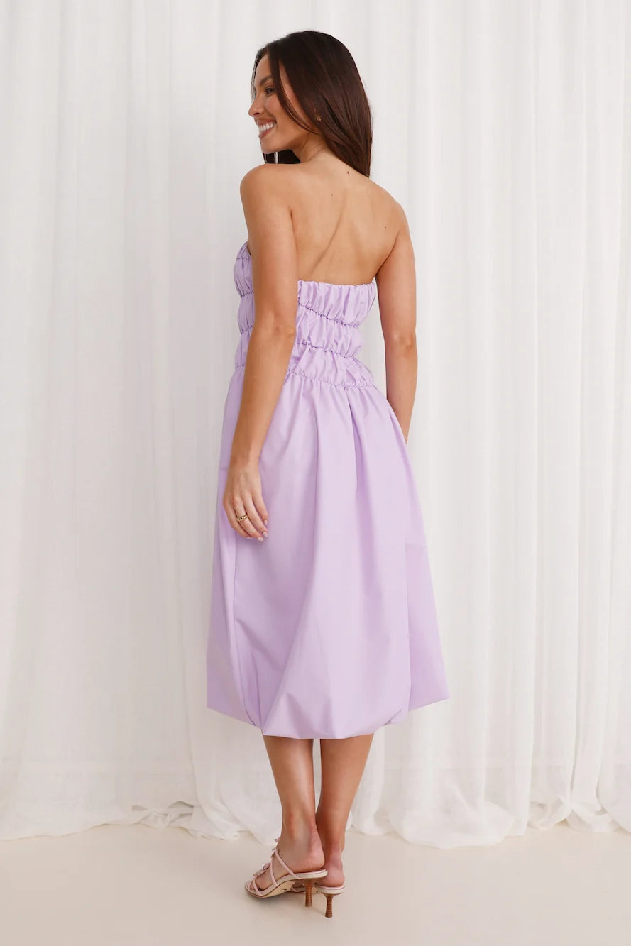Stella Strapless Bubble Midi Dress Lilac