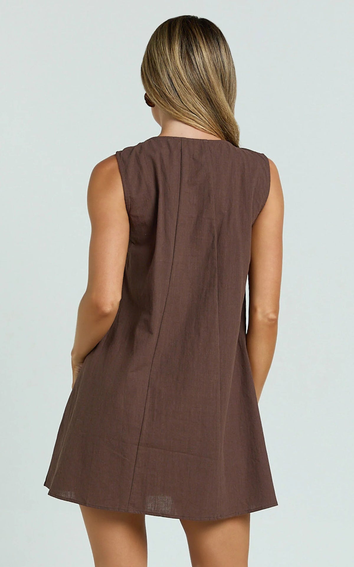 Lucinda Mini Dress - Deep U Gathered Neck Smock Dress in Pale Blue