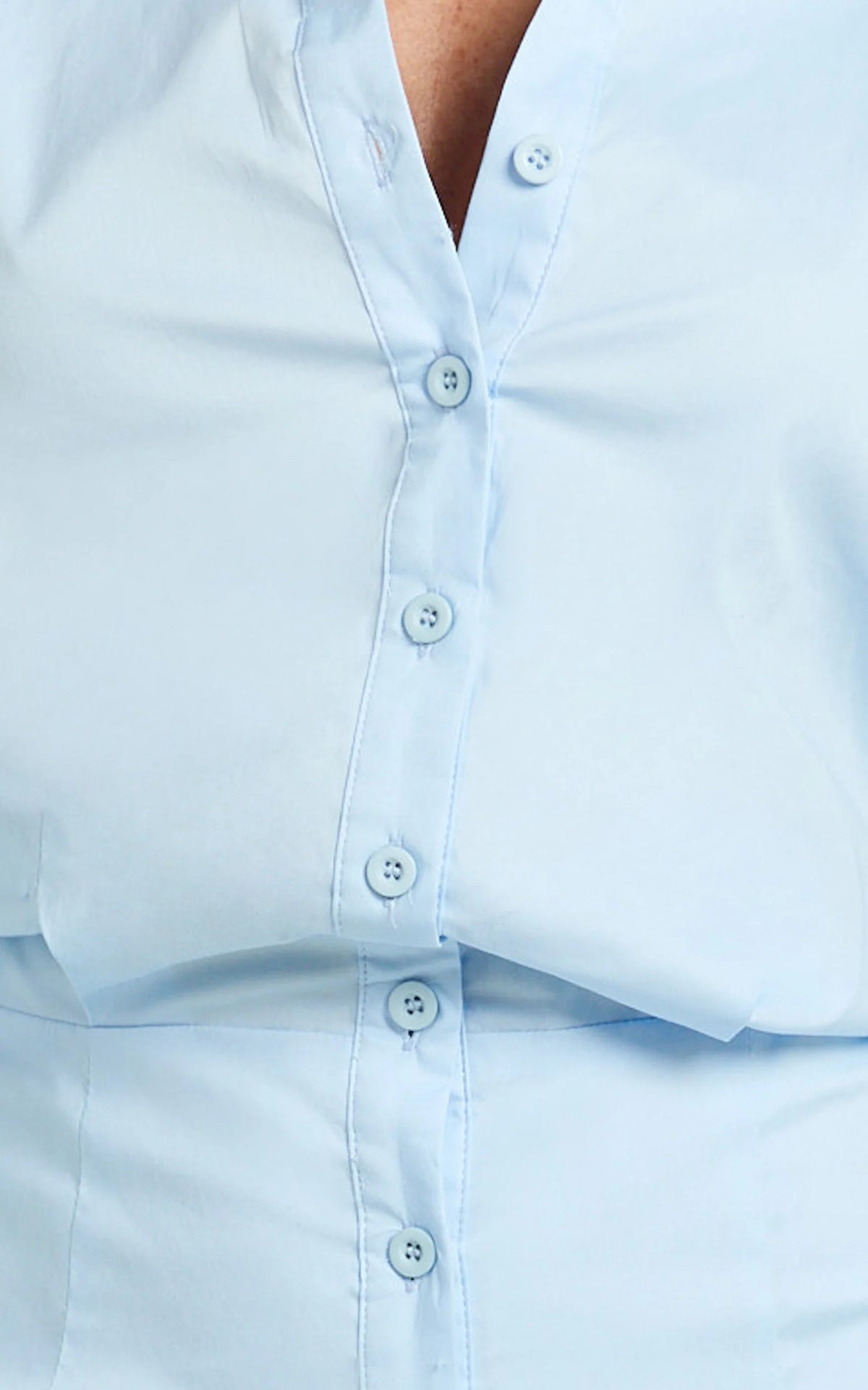 Gretel Mini Dress - Collared Button Front Relaxed Shirt Fitted Skirt Dress in Pale Blue