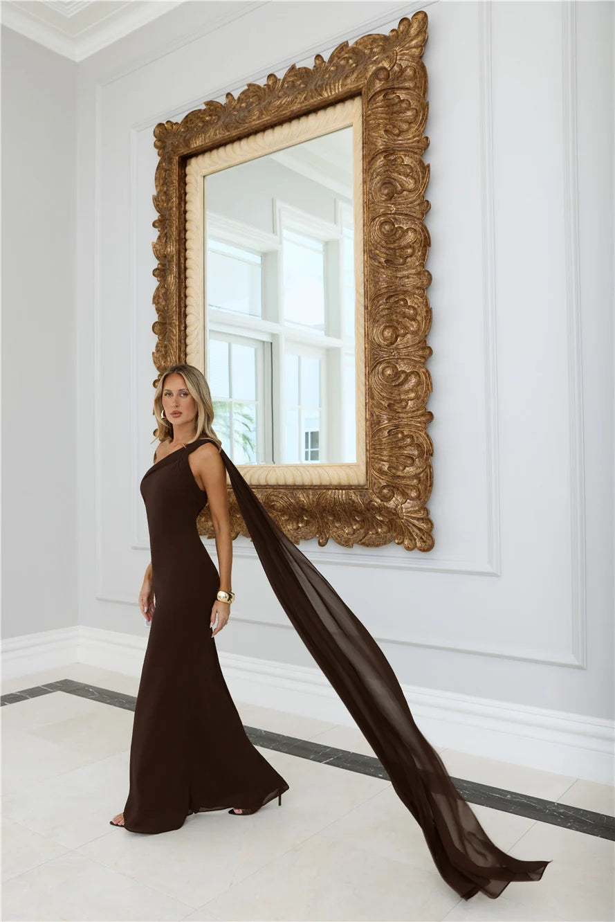 Sultry Drape One Shoulder Maxi Dress Yellow