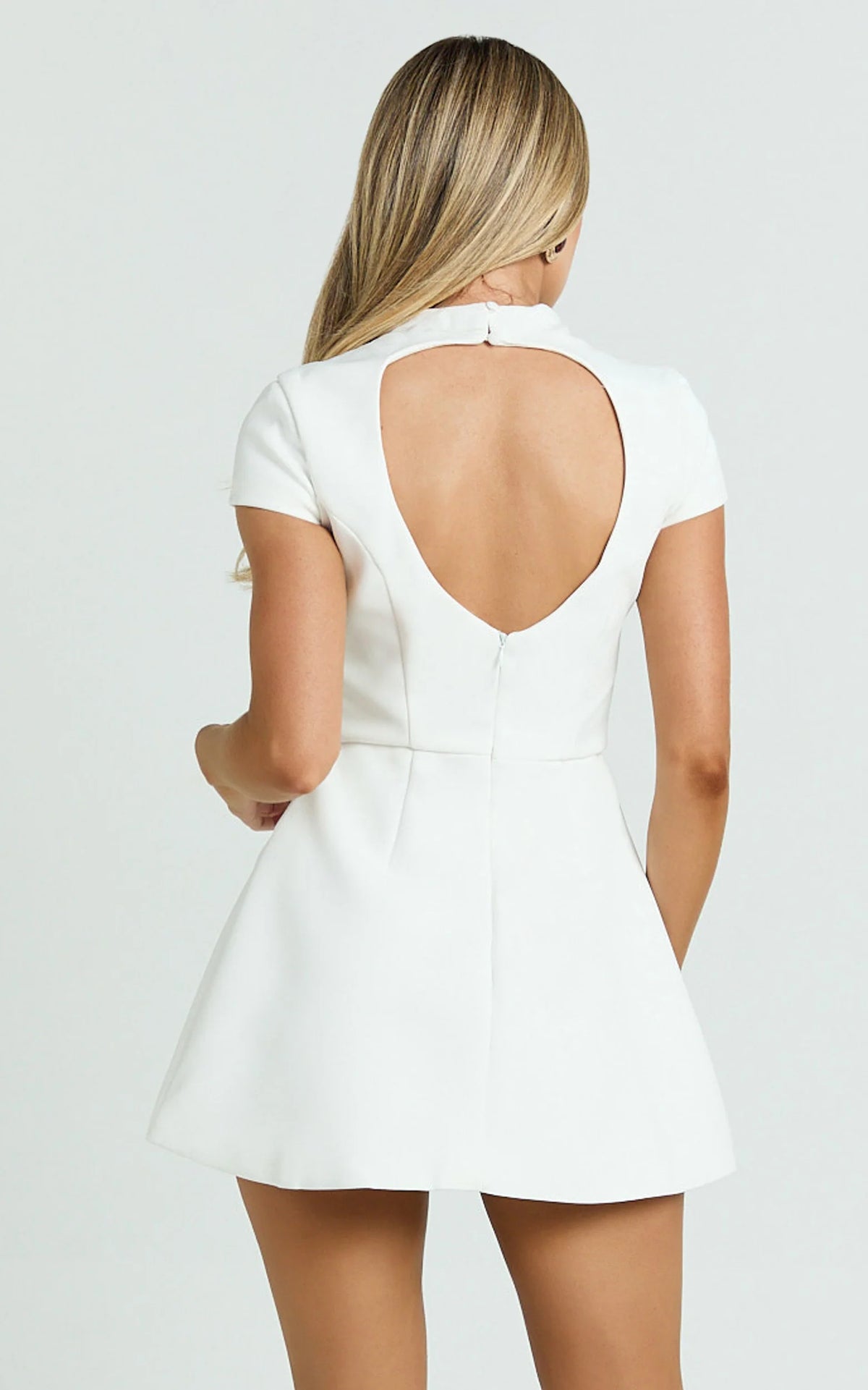 Savanna Mini Dress - High Neck Cap Sleeve Tulip Skirt Dress in Black