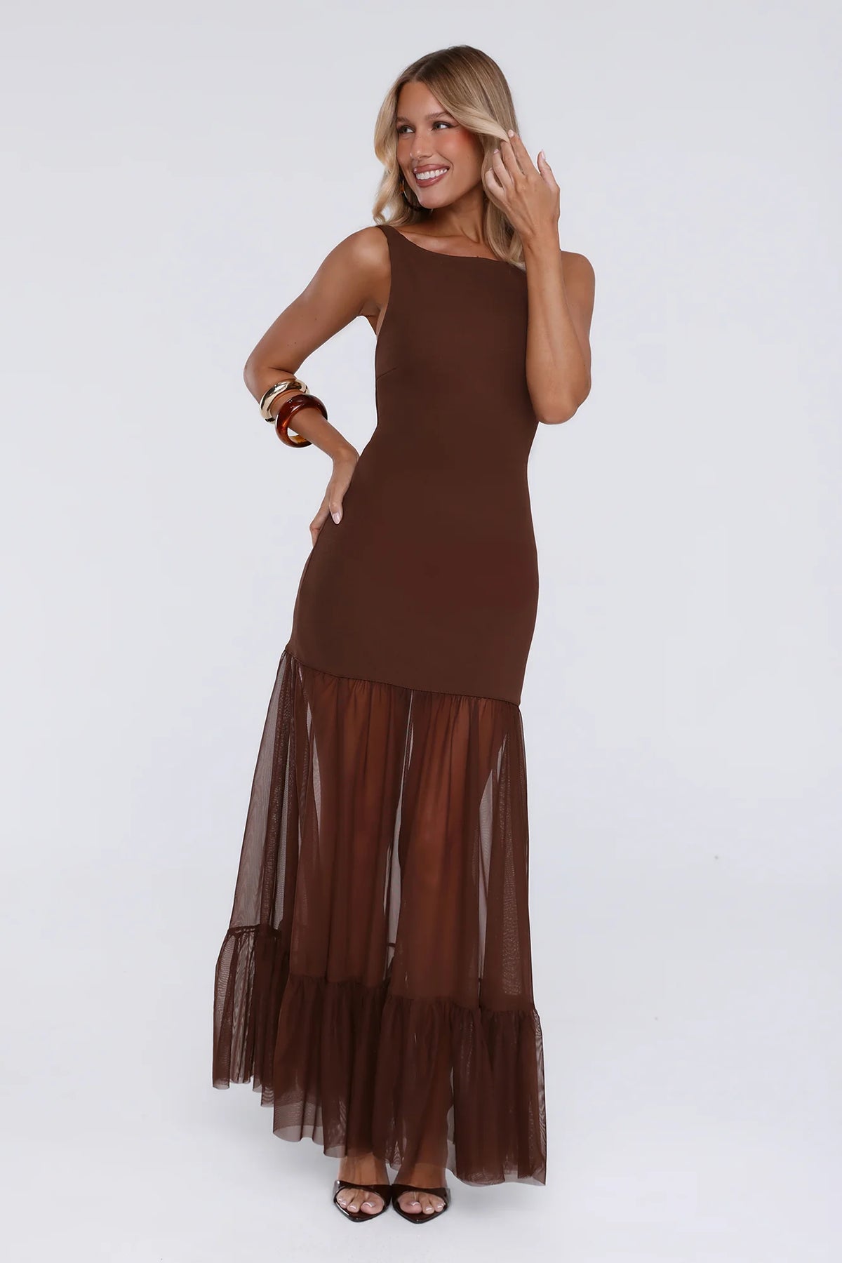 Sweet Gleam Maxi Dress Brown