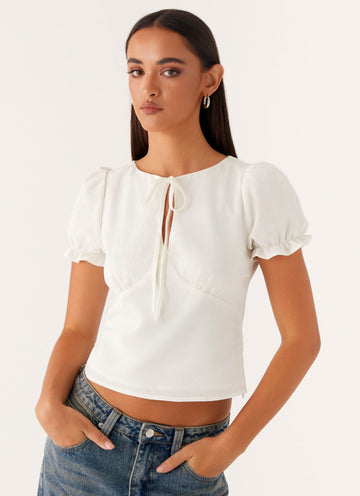 These Words Puff Sleeve Top - White