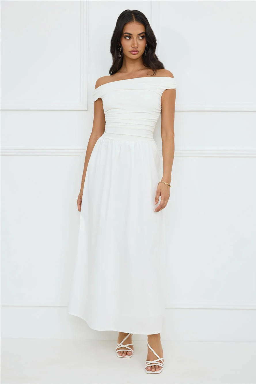 Camellia Charm Off Shoulder Maxi Dress Yellow
