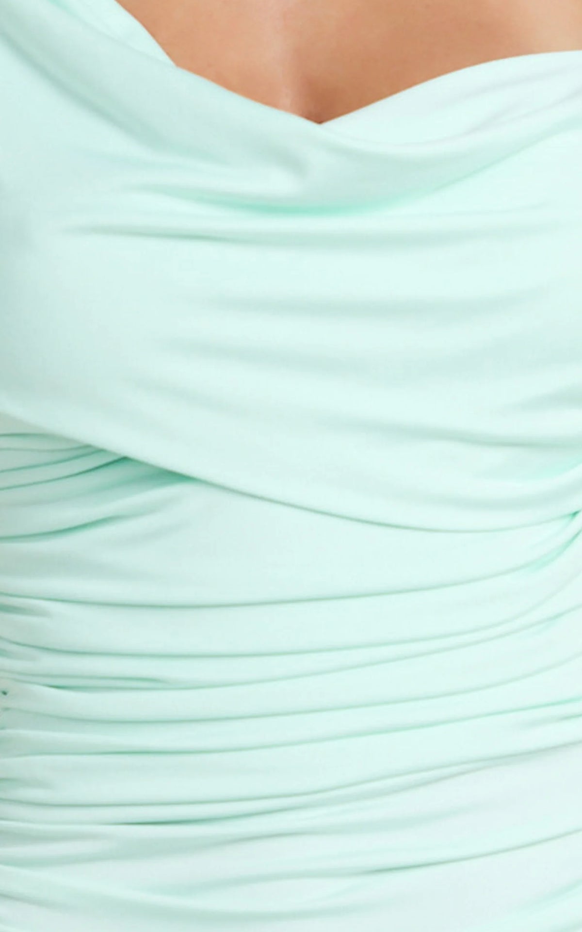Nerissa Mini Dress - Asymmetric Scarf Neck Trim Detail Fitted Dress in Mint