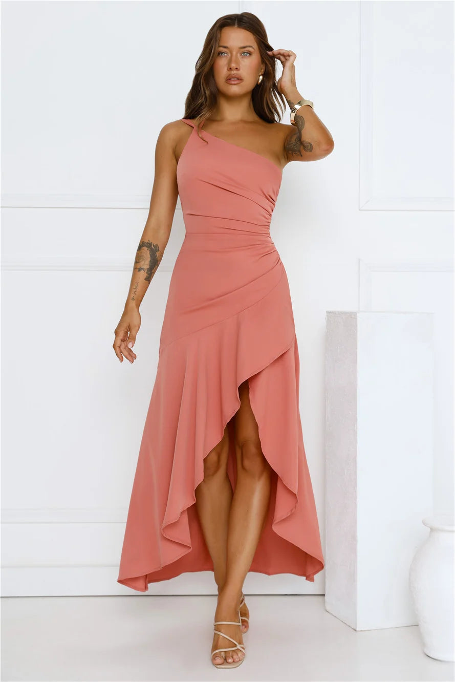 Rule Breaker One Shoulder Midi Dress Brown