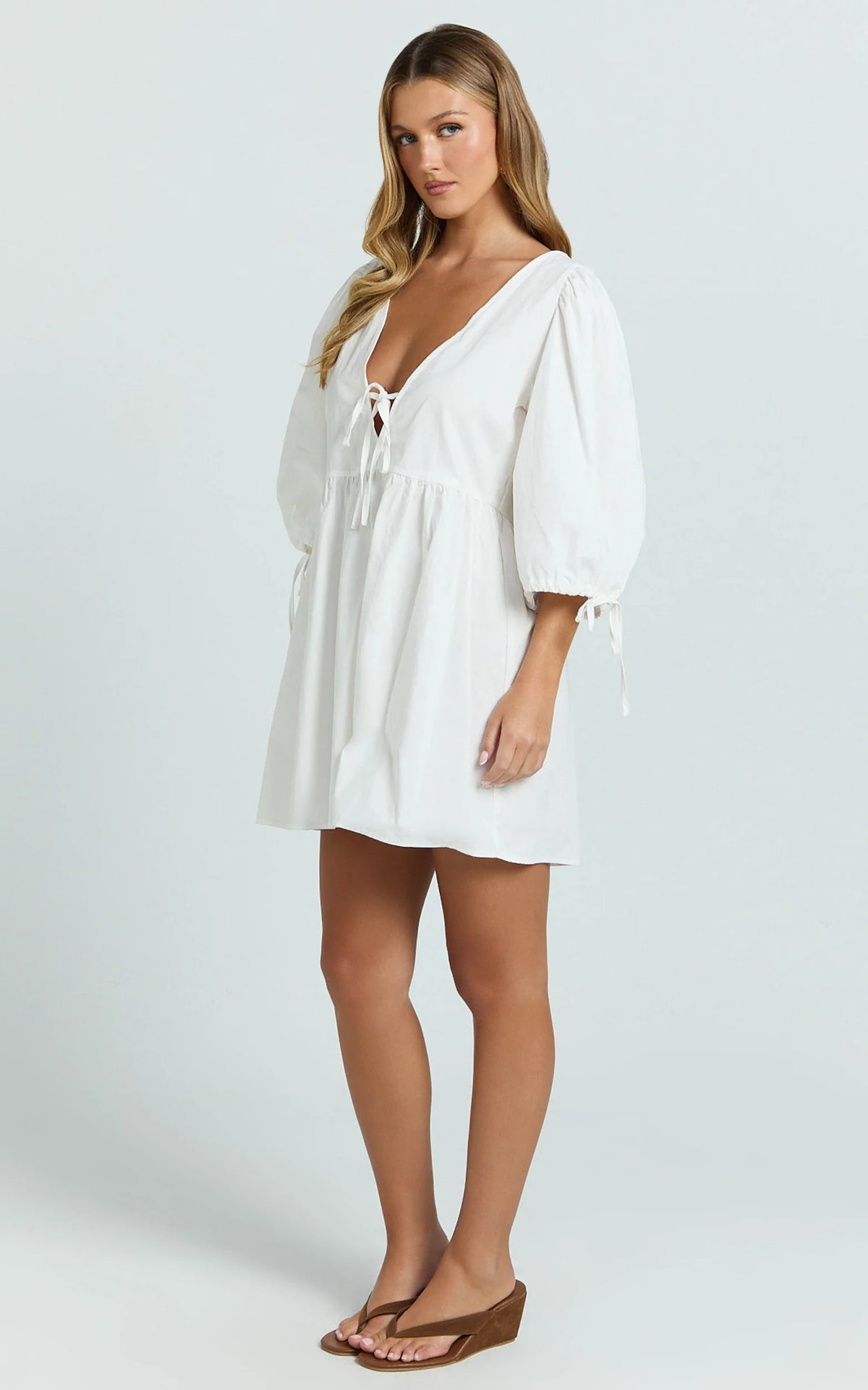 Rosita Mini Dress - Tie Front Puff Sleeve Dress in Black and White Check