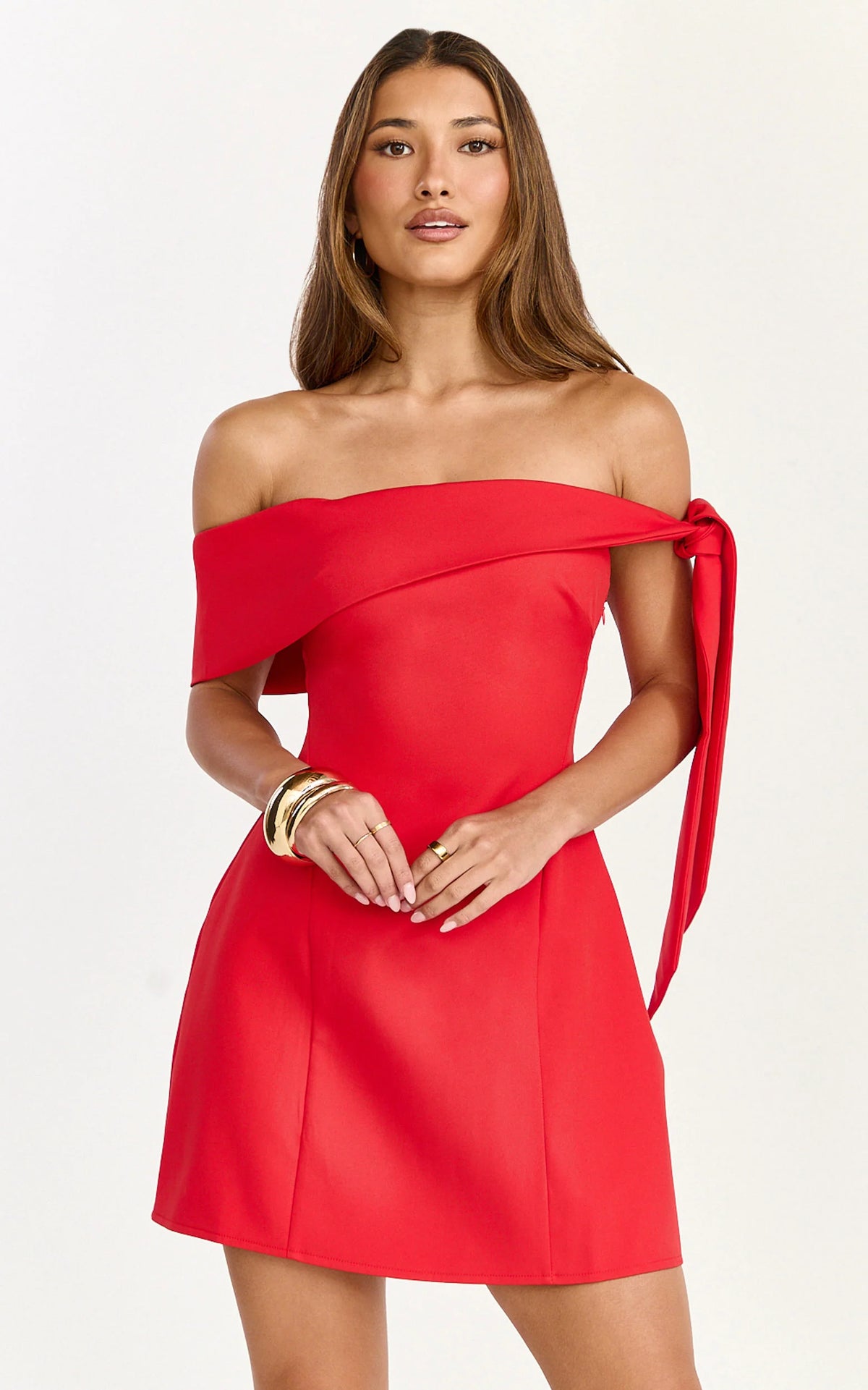 Cecilia Mini Dress - Off Shoulder Tie Detail Dress in Pink