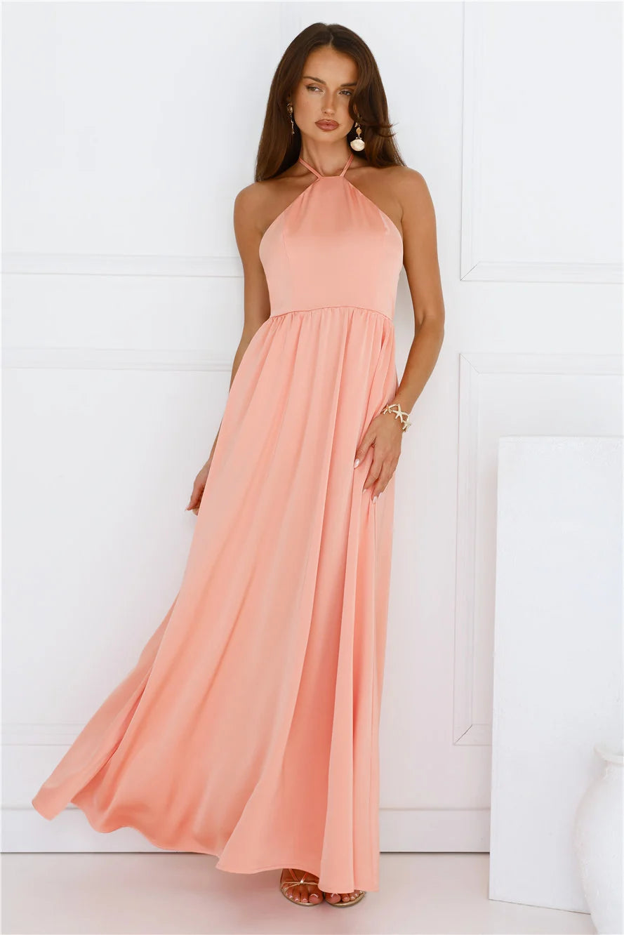 Lush Riviera Halter Maxi Dress Peach