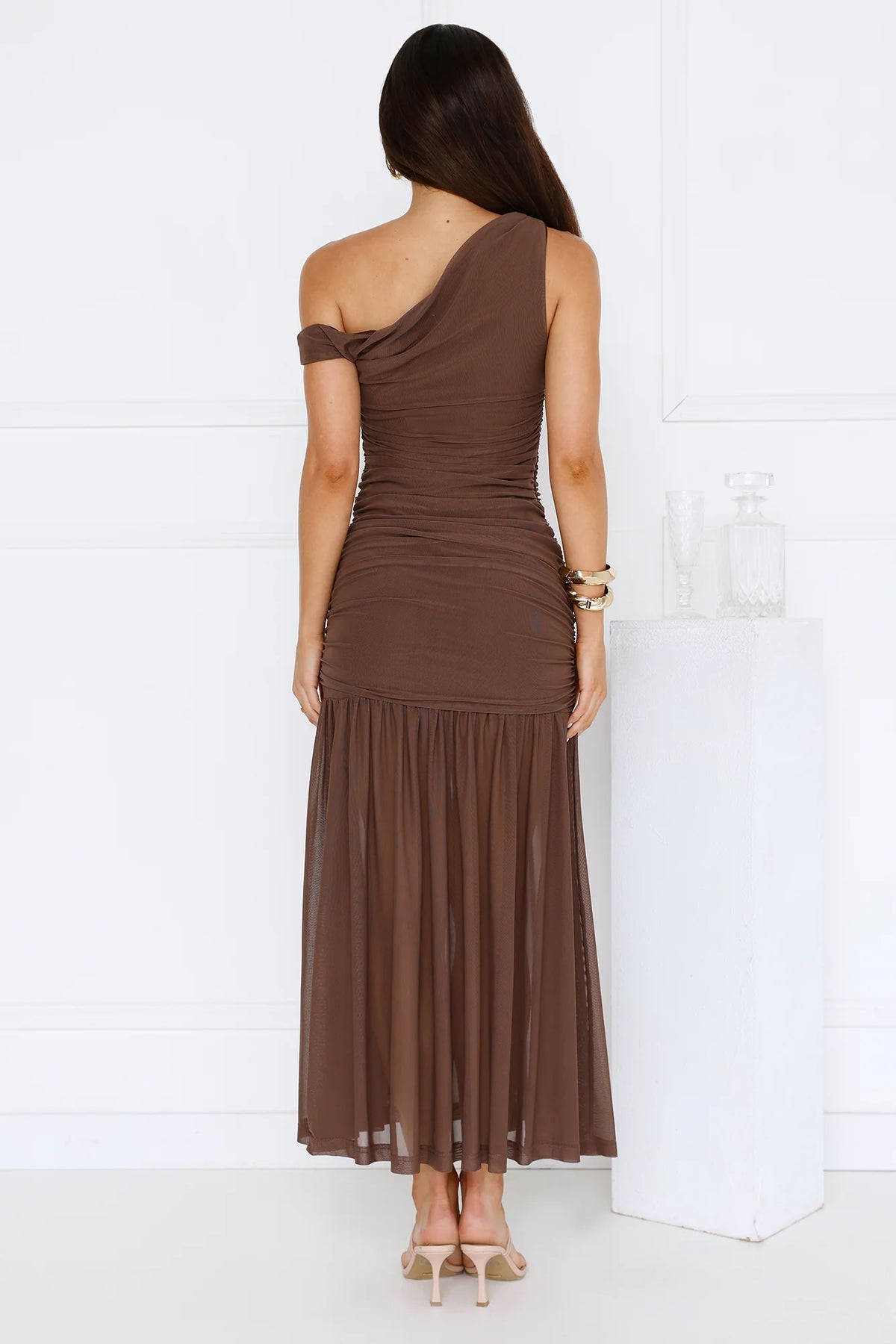 Stylish Diva Mesh Off Shoulder Midi Dress Blue