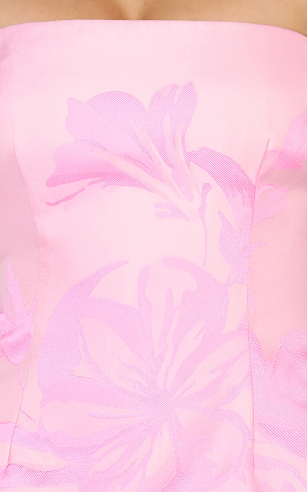 Emme Mini Dress - Strapless Jacquard Placement Floral A Line Dress in Pink