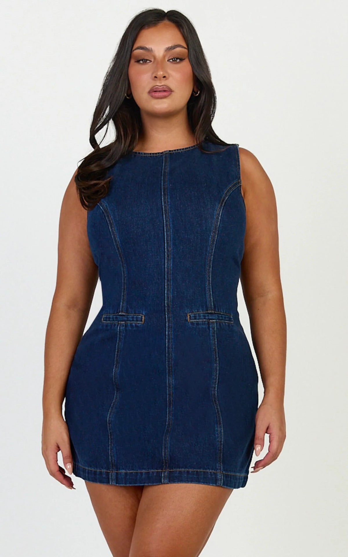 Olenna Mini Dress - High Neck Fitted Denim Dress in Pink