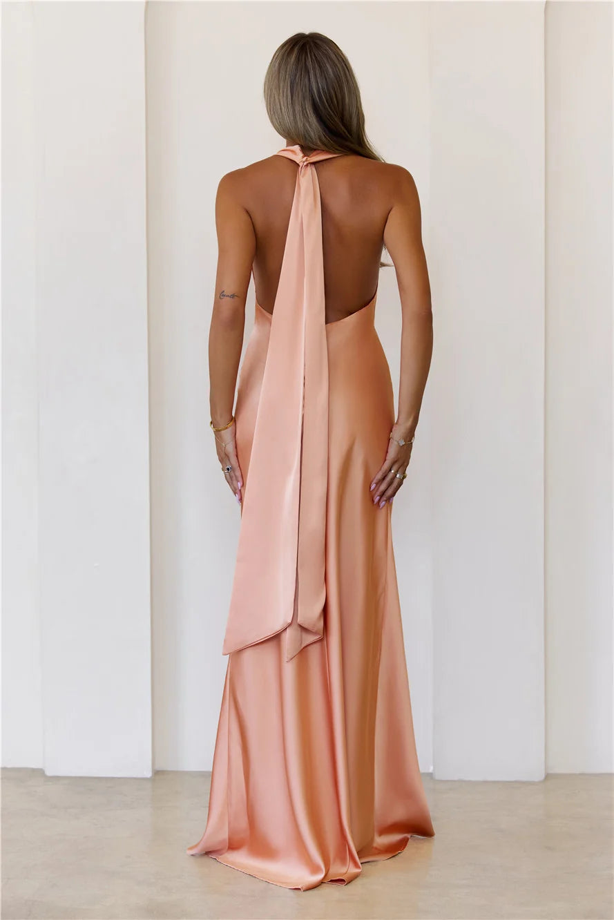 Nightfall Noir Halter Satin Maxi Dress Red