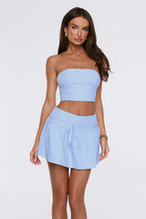 Cherry Picked Strapless Crop Top Light Blue