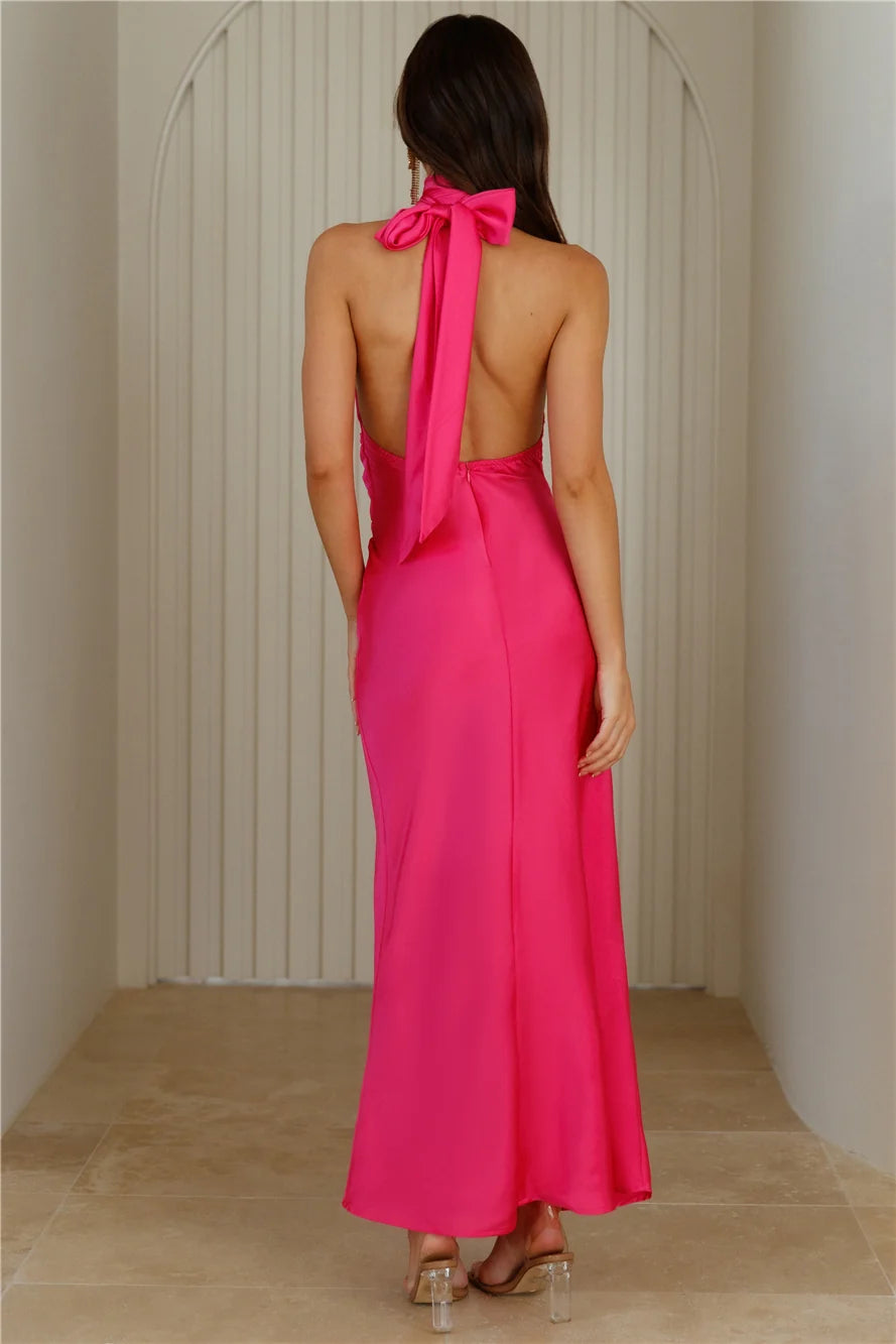 Beauty Of The Night Halter Satin Maxi Dress Sage