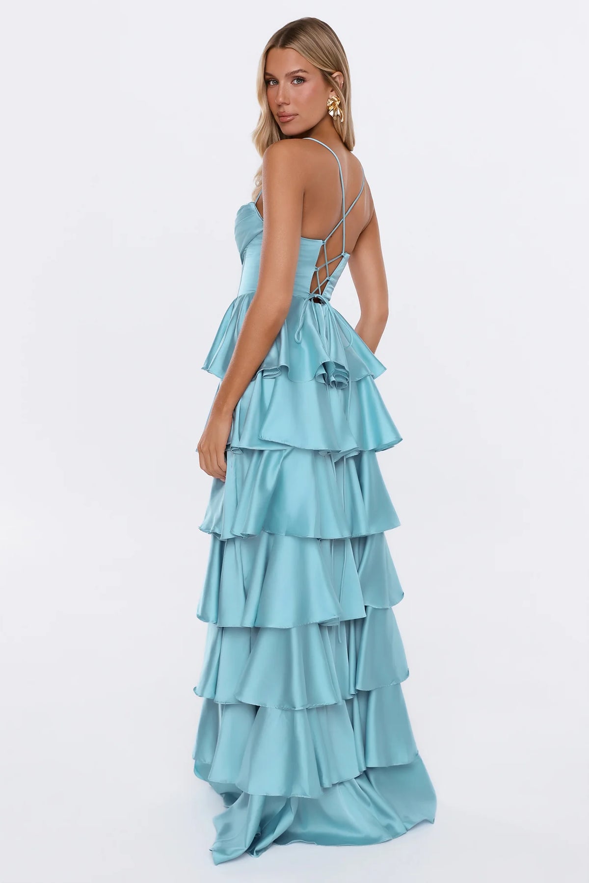 Lights Camera Party Satin Maxi Dress Emerald