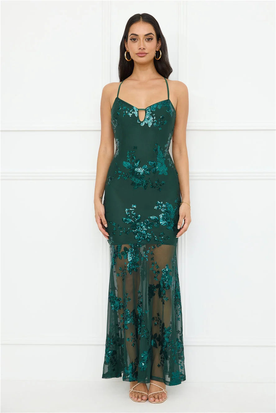 Emerald Serendipity Sequin Maxi Dress Black