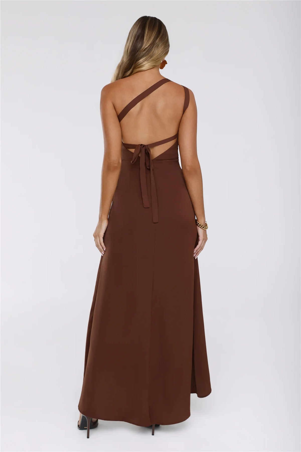 Rule Breaker One Shoulder Midi Dress Brown