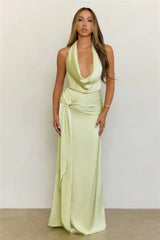In Elegance Satin Halter Maxi Dress Lime