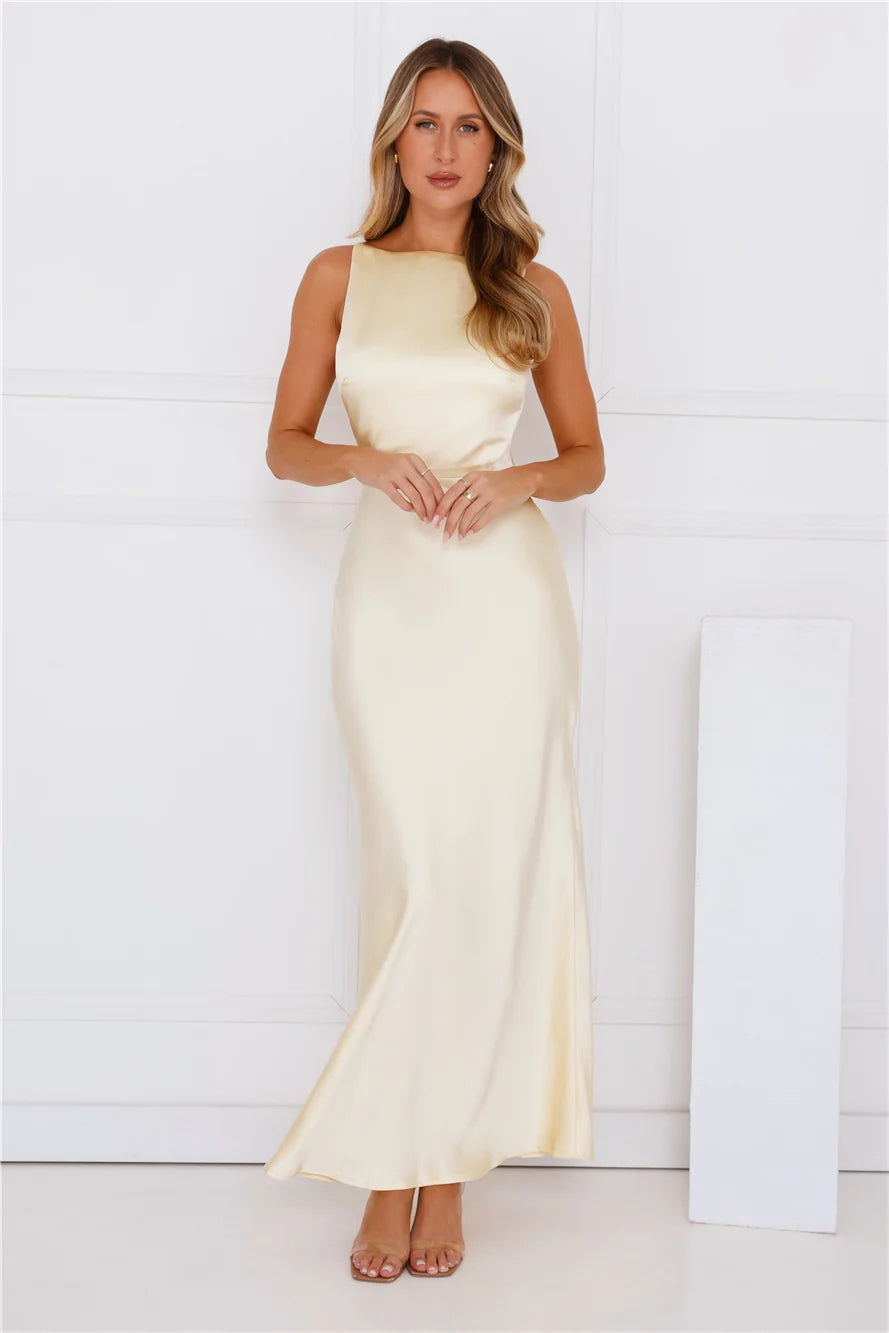 Unveiled Sophistication Satin Maxi Dress Ruby