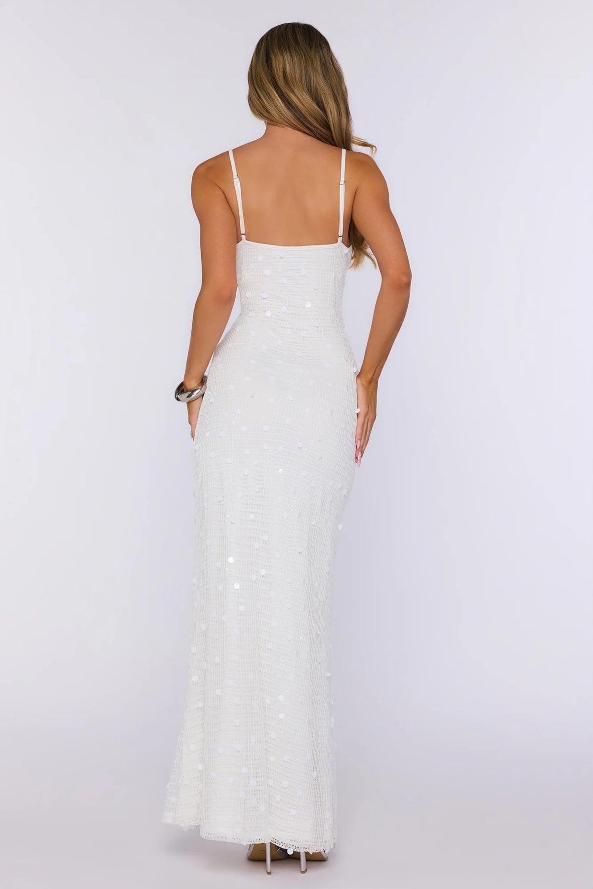 Sunset Plans Knit Sequin Maxi Dress White