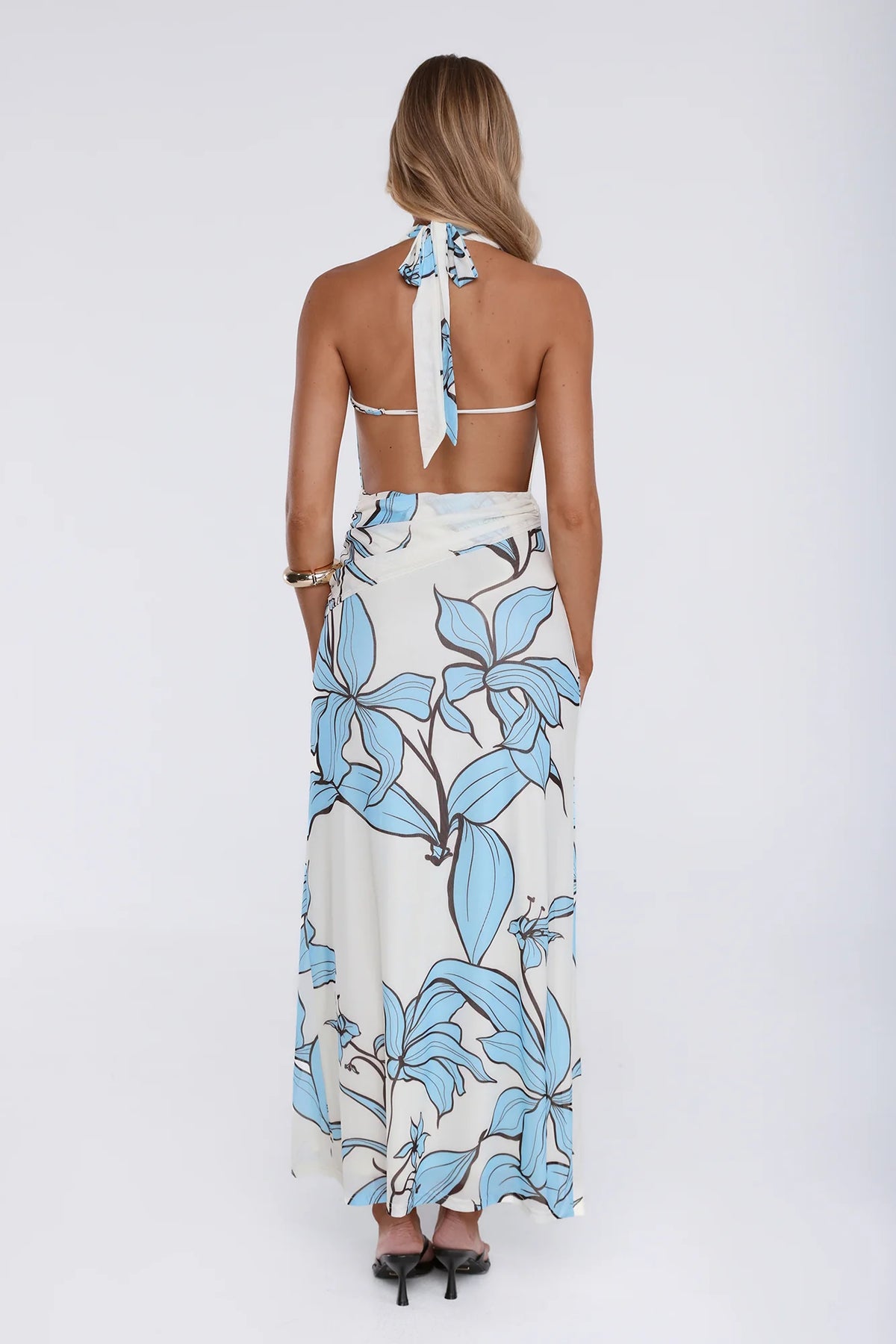 Lucky Darling Halter Mesh Maxi Dress Blue