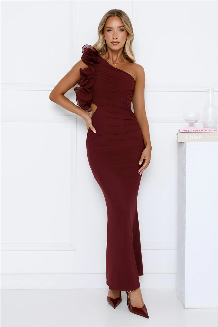 Luxe By Moonlight One Shoulder Mesh Maxi Dress Sage