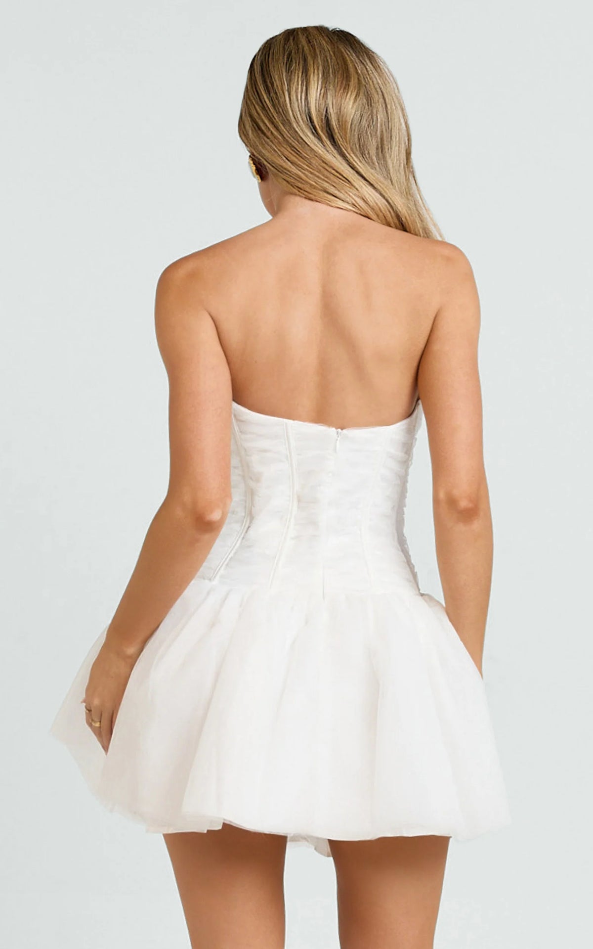 Selene Mini Dress - Ruched Corset Gathered Skirt Dress in Ivory