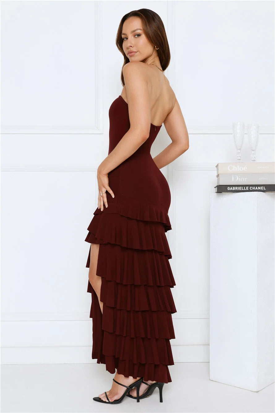 Luxe Reflections Strapless Maxi Dress Brown