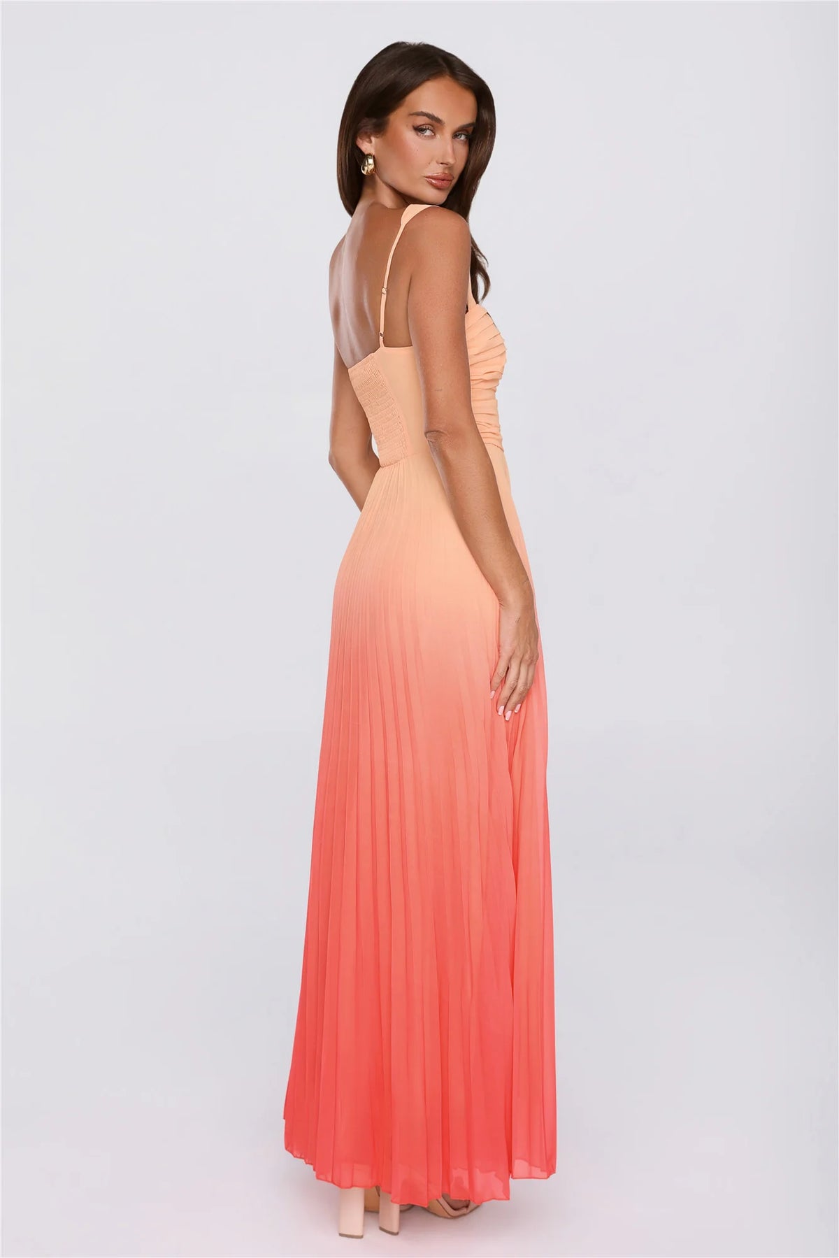 Saved Aesthetic Pleated Maxi Dress Orange
