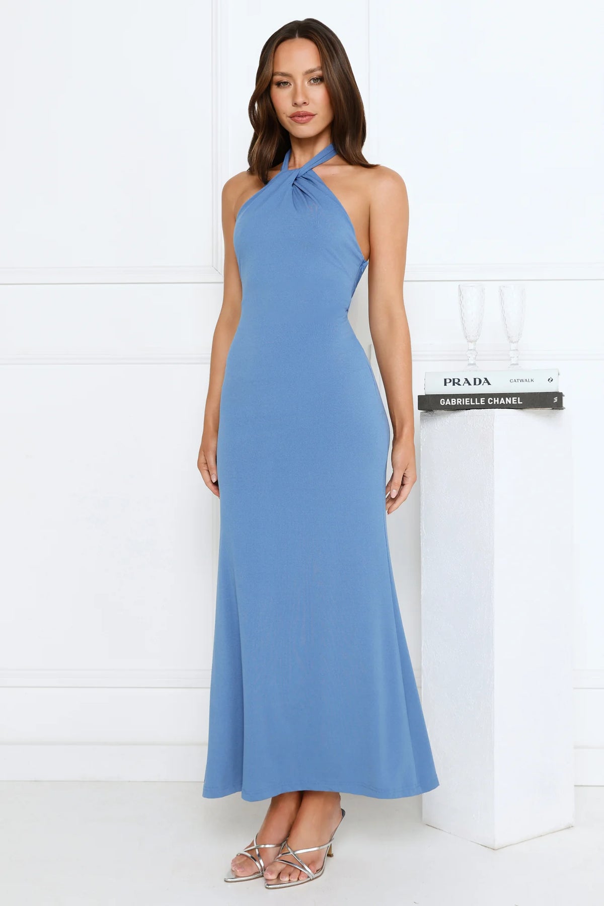 Sparkalina Halter Maxi Dress Blue