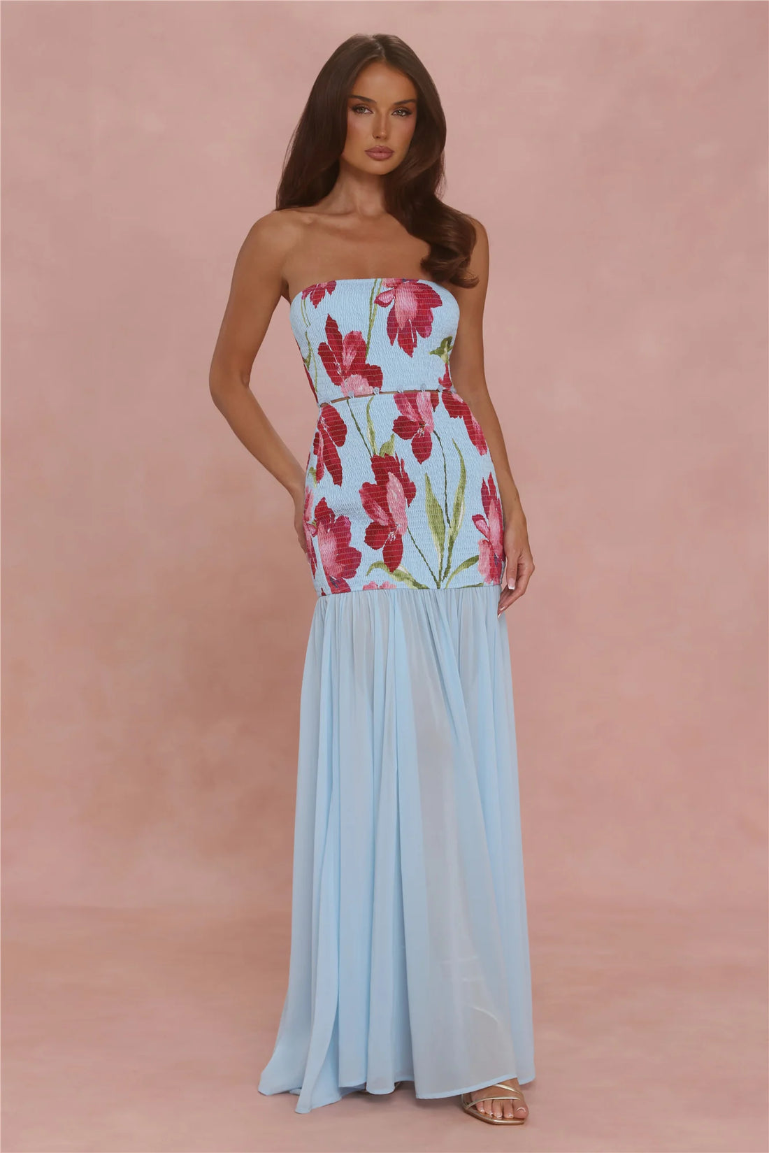 Dressed For The Occasion Strapless Maxi Dress Blue Floral