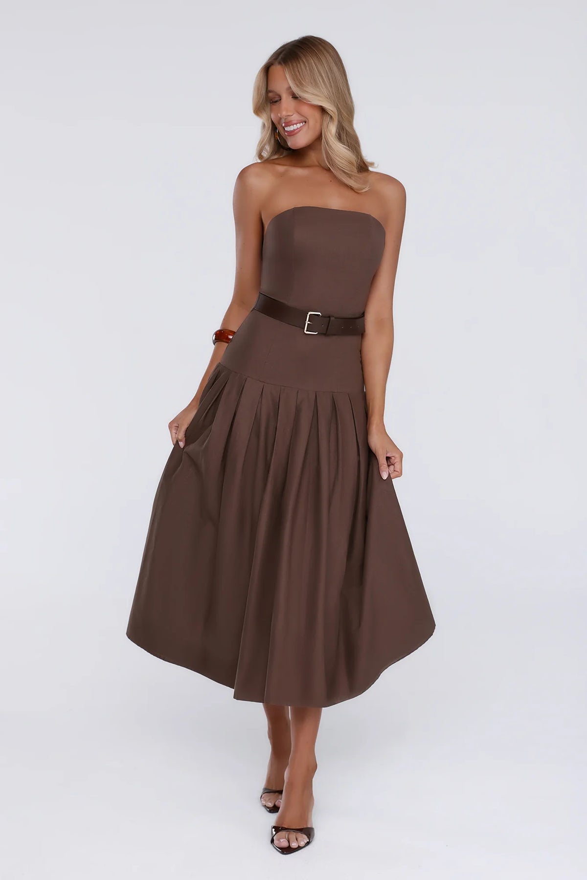 Modern Lady Strapless Midi Dress Brown