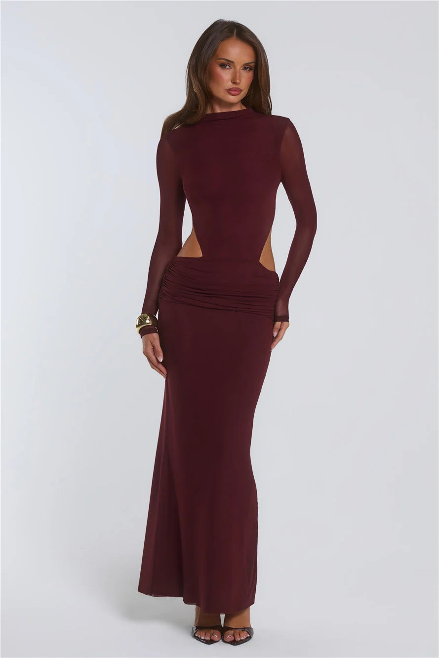Star Crossed Moment Long Sleeve Maxi Dress Wine