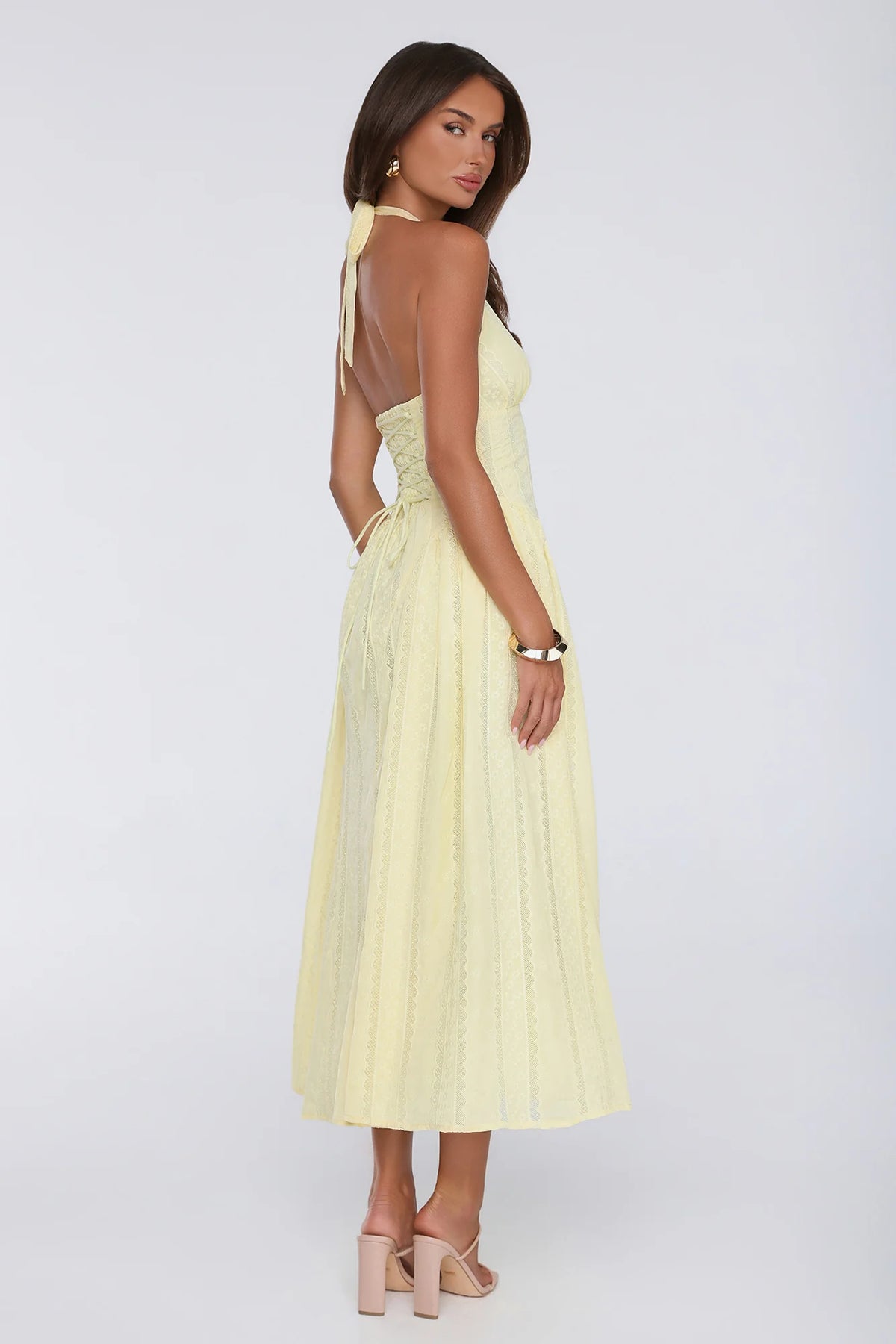 Petal Whimsy Halter Maxi Dress Lemon