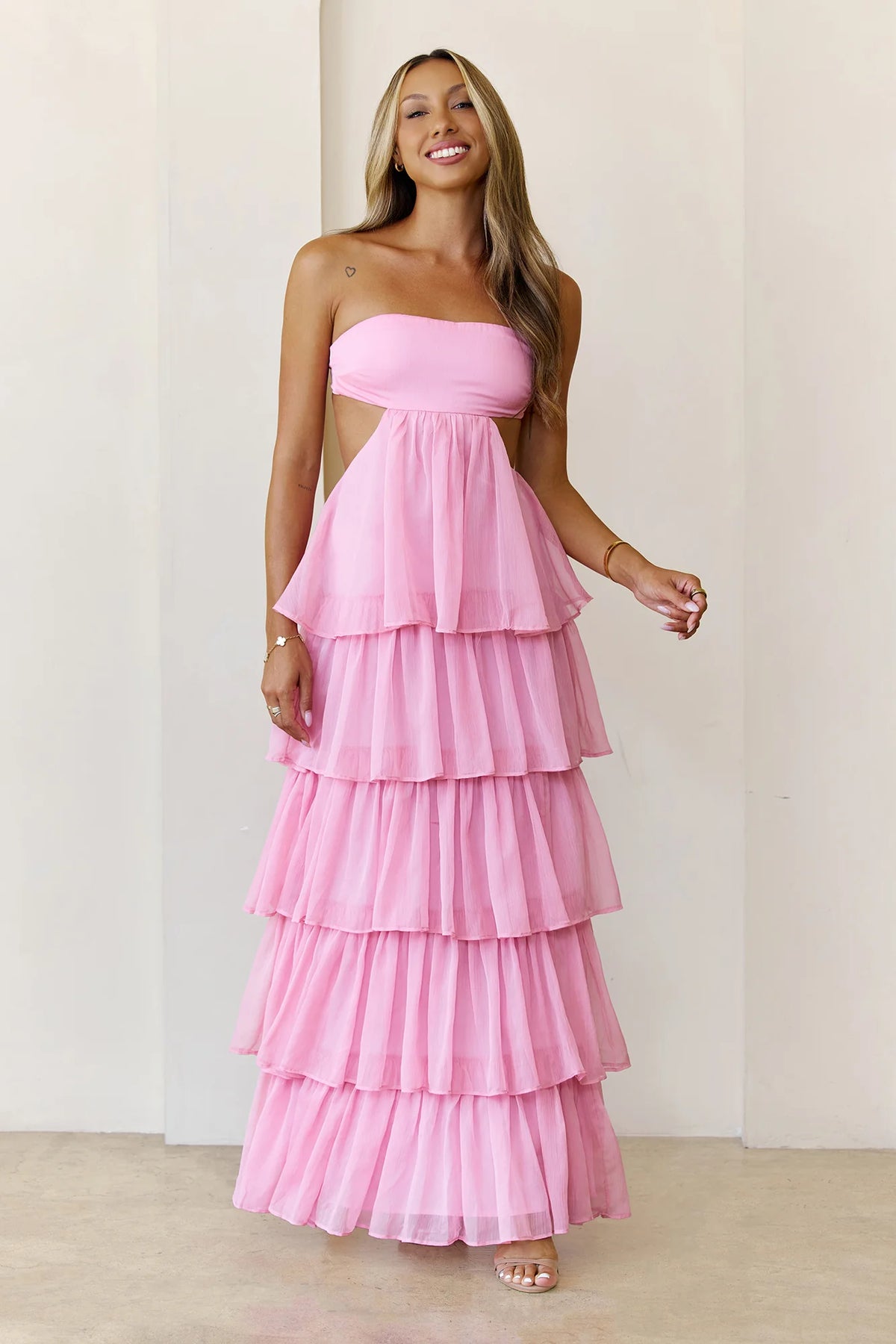 Luxe Mode Strapless Maxi Dress Pink