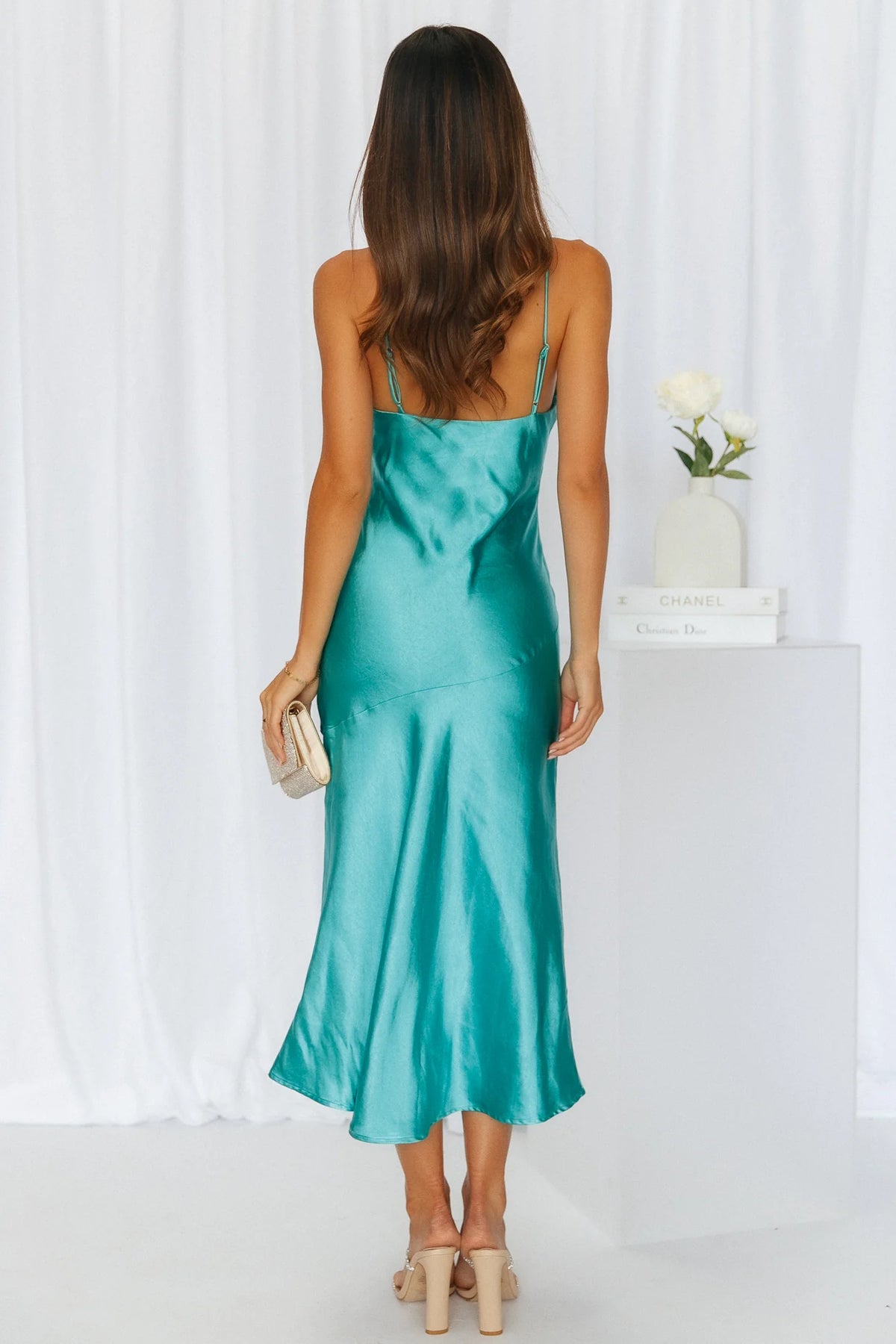 Lychee Martini Satin Midi Dress Forest Green
