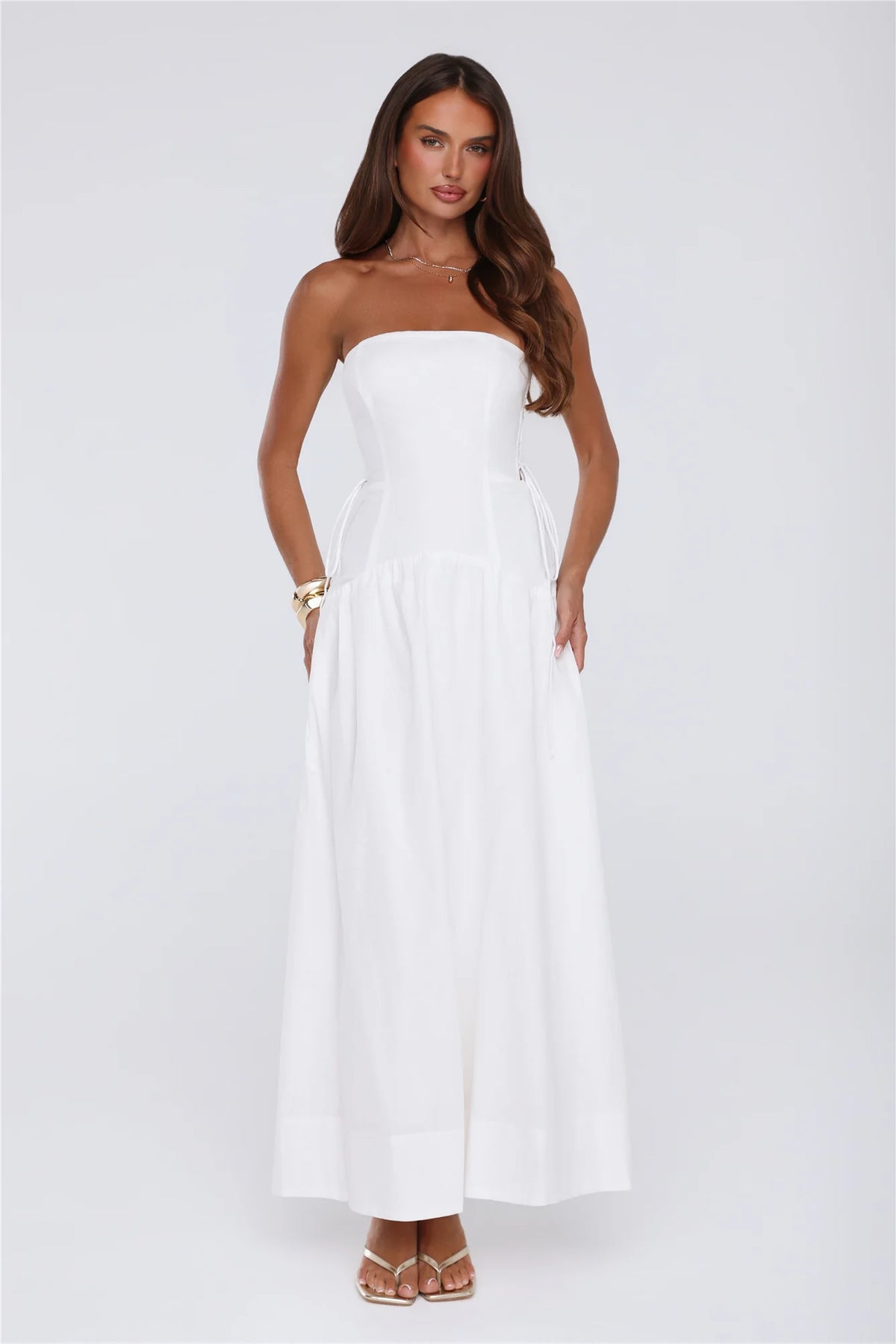 Just Feels Right Linen Blend Strapless Maxi Dress Blue